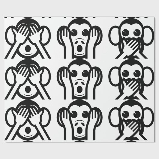 3 Weiße Affen Emoji Geschenkpapier (Flach)