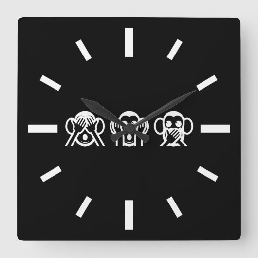 3 Weiße Affen Emoji Quadratische Wanduhr (Vorderseite)