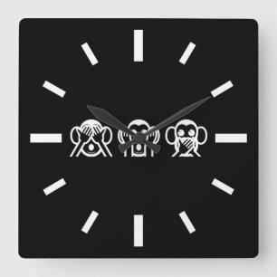 3 Weiße Affen Emoji Quadratische Wanduhr