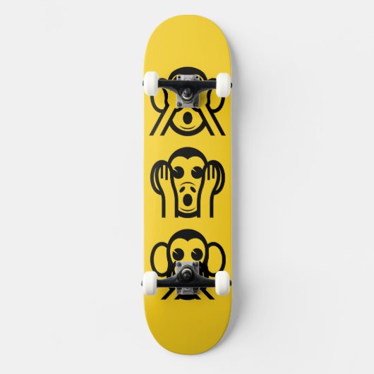3 Weiße Affen Emoji Skateboard (Vorderseite)