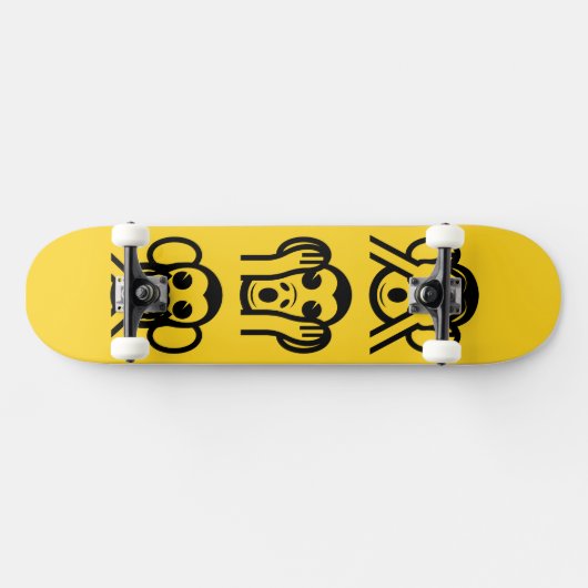 3 Weiße Affen Emoji Skateboard (Horizontal)
