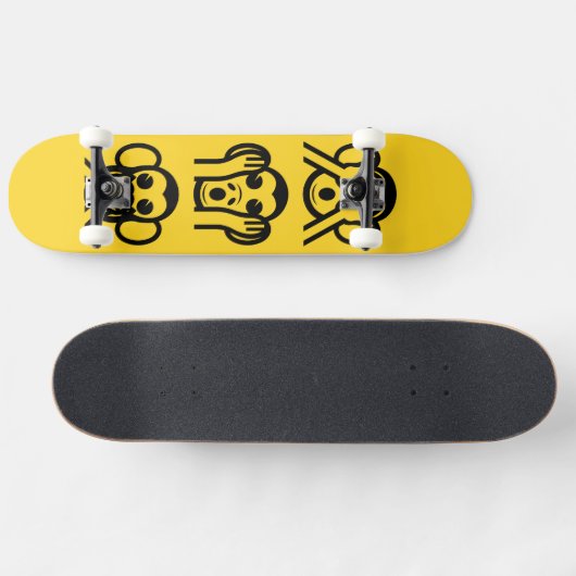 3 Weiße Affen Emoji Skateboard (Horizontal)