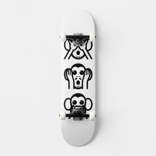 3 Weiße Affen Emoji Skateboard (Vorderseite)