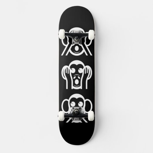 3 Weiße Affen Emoji Skateboard (Vorderseite)