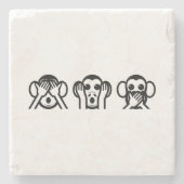 3 Weiße Affen Emoji Steinuntersetzer (Vorderseite)