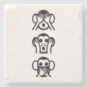 3 Weiße Affen Emoji Steinuntersetzer (Vorderseite)