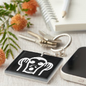 3 Weiße Affen Kikazaru 聞 か る KEIN Böses Emoji höre Schlüsselanhänger (Vorderseite rechts)