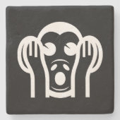 3 Weiße Affen Kikazaru 聞 か る KEIN Böses Emoji höre Steinuntersetzer (Vorderseite)