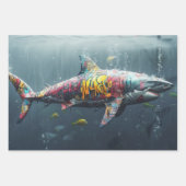 3 Whimsical Graffiti Sharks Decoupage Geschenkpapier Set (Vorderseite 2)