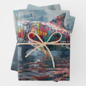 3 Whimsical Graffiti Sharks Decoupage Geschenkpapier Set (Beispiel)