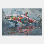 3 Whimsical Graffiti Sharks Decoupage Geschenkpapier Set (Vorderseite)