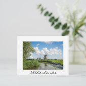 3 Windmühlen und Kanal, Niederlande, weiße Postkar Postkarte (Stehend Vorderseite)