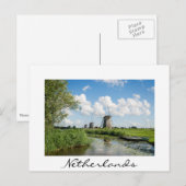 3 Windmühlen und Kanal, Niederlande, weiße Postkar Postkarte (Vorne/Hinten)