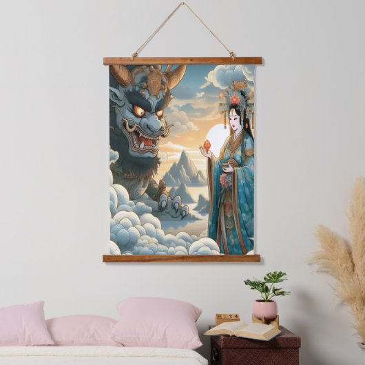 3 Wishes Oni Wandteppich Mit Holzrahmen (Schlafzimmer)