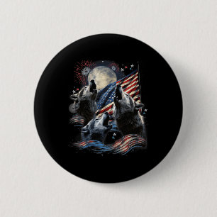 3 Wolf Moon 4. Juli American Flag Howling Amer Button