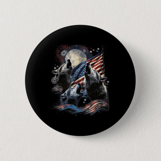 3 Wolf Moon 4. Juli American Flag Howling Amer Button (Vorderseite)