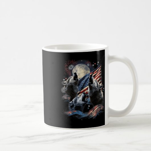 3 Wolf Moon 4. Juli American Flag Howling Amer Kaffeetasse (Rechts)