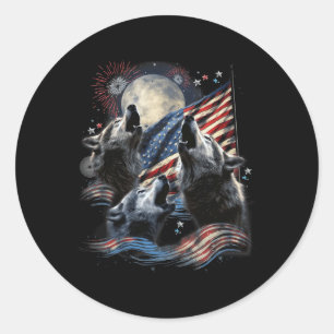 3 Wolf Moon 4. Juli American Flag Howling Amer Runder Aufkleber