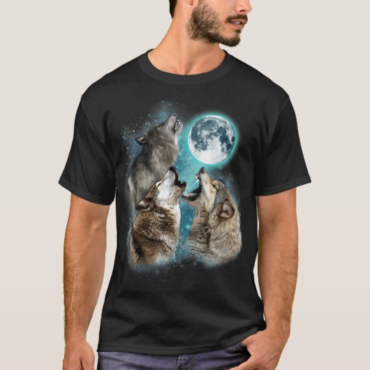 3 Wolf Moon Howling Wolf Kopfwolf T-Shirt (Vorderseite)