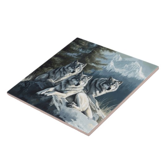 3 Wölfe, die sich abheben oder trivettieren Fliese (Seite)