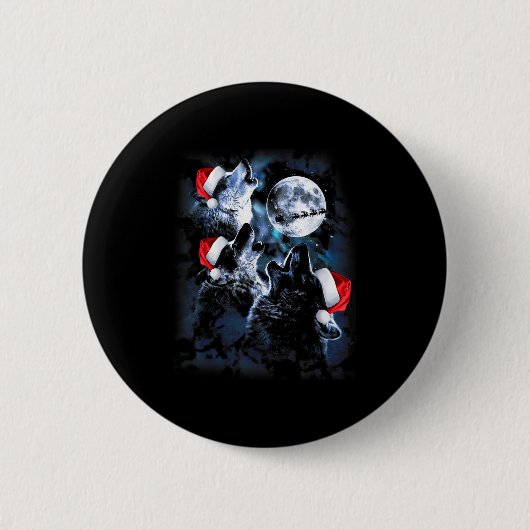 3 Wolves Howling Under Moon Christmas Santa Wolf L Button (Vorderseite)