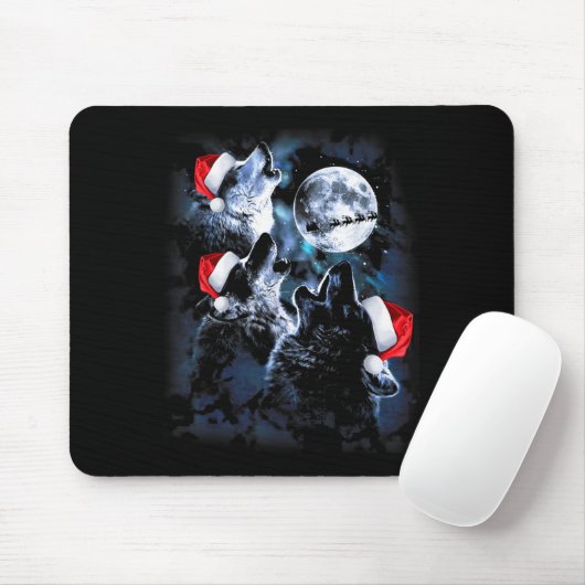 3 Wolves Howling Under Moon Christmas Santa Wolf L Mousepad (Mit Mouse)