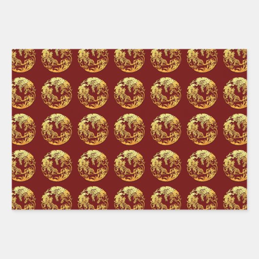 3 WP2 Gold Chinesische Papierschnitt Tiger Jahr wä Geschenkpapier Set (Vorderseite 2)
