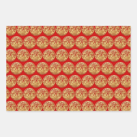 3 WP2 Gold Chinesische Papierschnitt Tiger Jahr wä Geschenkpapier Set (Vorderseite)