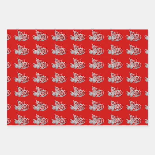 3 WP Chinesische, in Papierform geschnittene Ratte Geschenkpapier Set (Vorderseite 3)