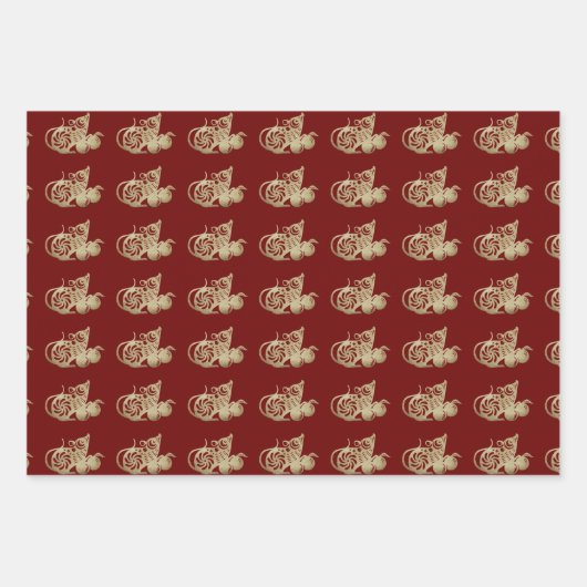 3 WP Chinesische, in Papierform geschnittene Ratte Geschenkpapier Set (Vorderseite 2)