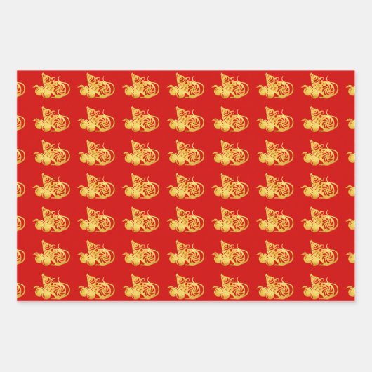 3 WP Chinesische, in Papierform geschnittene Ratte Geschenkpapier Set (Vorderseite)