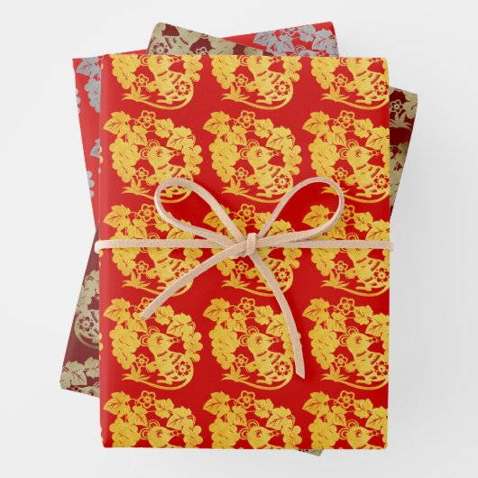 3 WP Chinesische, in Papierform geschnittene Ratte Geschenkpapier Set (Beispiel)