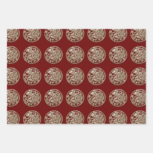 3 WP Gold Chinesische Papierschnitt Tiger Jahr wäh Geschenkpapier Set (Vorderseite 2)