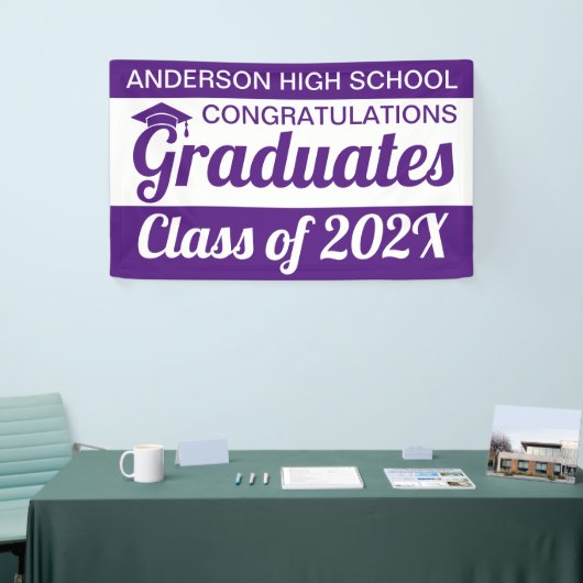3' x 5' Lila und weiße Gratulationen Graduierte Banner (Messeveranstaltung)