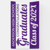 3' x 5' Lila und weiße Gratulationen Graduierte Banner (Vertikal)