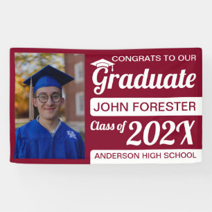 3' x 5' Red & White Glückwunschs Graduierung mit  Banner