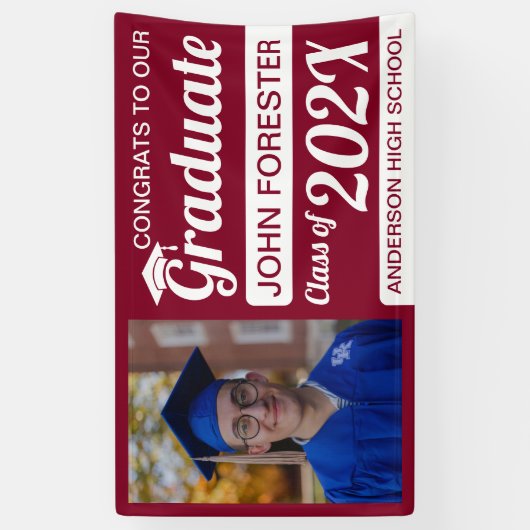 3' x 5' Rot-Weiß-Glückwünsche Abitur mit Foto Banner (Vertikal)