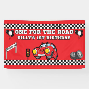 3' X 5' VYNIL ROTES RENNwagen-JUNGEN 1. GEBURTSTAG Banner