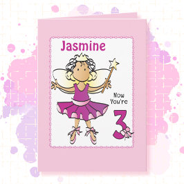 3 Year Old Ballerina Cartoon Ethnic Birthday   Karte