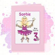 3 Year Old Cute Ballerina Cartoon Pink Birthday