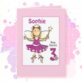 3 Year Old Cute Ballerina Cartoon Pink Birthday   Karte