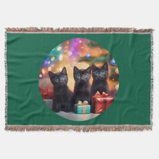 3 Young Blue Mit Augen Black Kittens Weihnachtslan Decke (Vorderseite)