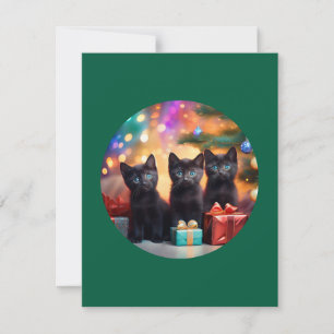 3 Young Blue Mit Augen Black Kittens Weihnachtslan Einladung