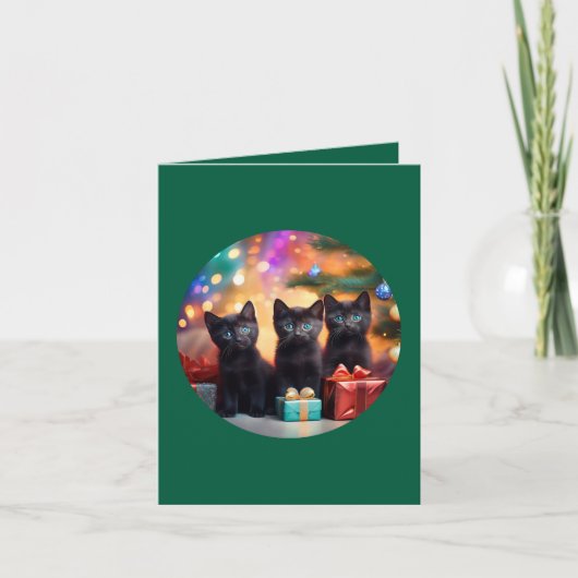 3 Young Blue Mit Augen Black Kittens Weihnachtslan Einladung (Vorderseite)
