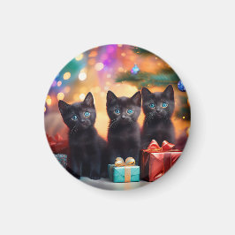 3 Young Blue Mit Augen Black Kittens Weihnachtslan Magnet