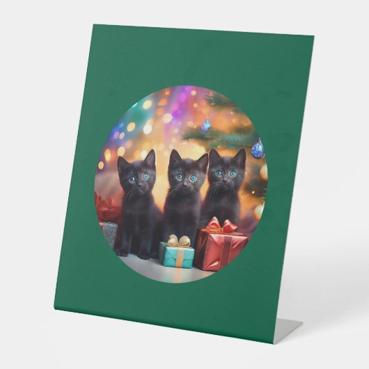 3 Young Blue Mit Augen Black Kittens Weihnachtslan Sockelschild (Vorderseite)