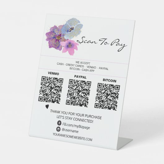 *~* 3 ZAHLUNGEN Tabelle Zelt QR Tabletop Blauer Bl Sockelschild (Vorderseite)