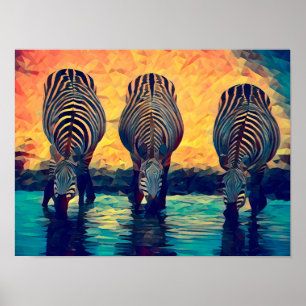 3 Zebras Original Abstrakte Tier Dschungelsafari Poster
