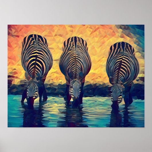 3 Zebras Original Abstrakte Tier Dschungelsafari Poster (Vorne)