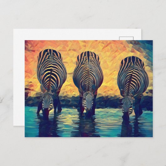 3 Zebras Original Abstrakte Tier Dschungelsafari Postkarte (Vorne/Hinten)